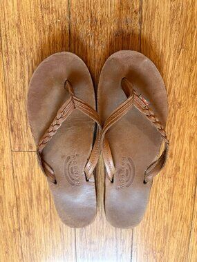 Sold: Rainbow Flirty Braidy flip flops ~W (LL-ladies lrg (7.5-8.5) -Brown/Tan